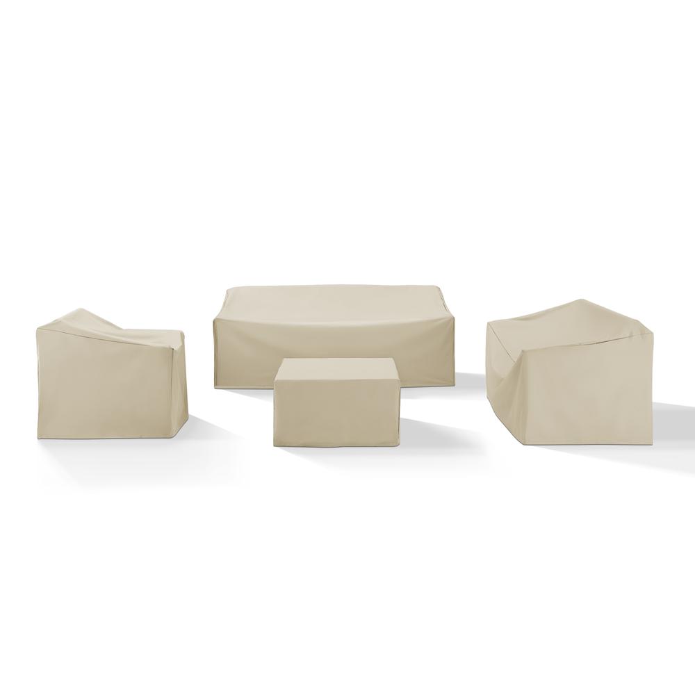 4Pc Sectional Cover Set Tan - Loveseat, Sofa, Square Table/Ottoman,  & Arm Chair. Picture 4