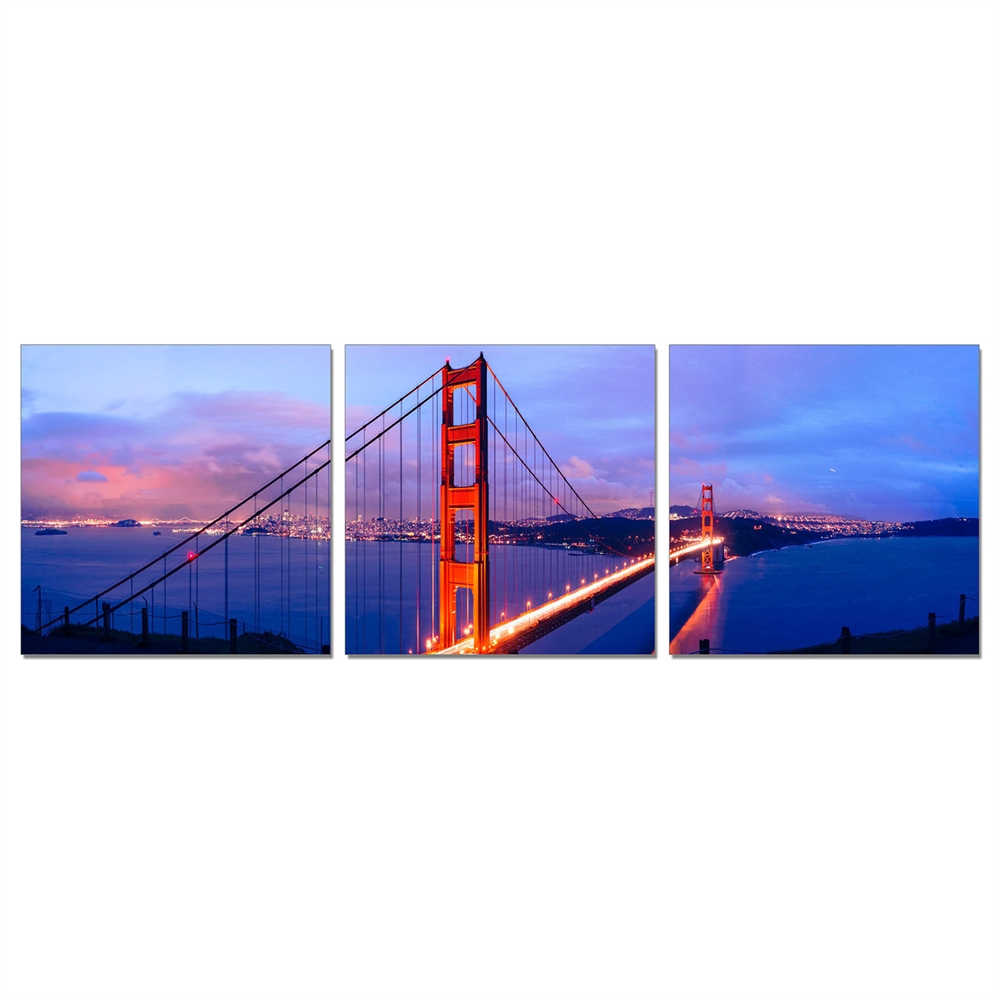 SeniA Wall Mounted Triptych Photography Prints, Golden Gate Bridge, Set of Three. The main picture.
