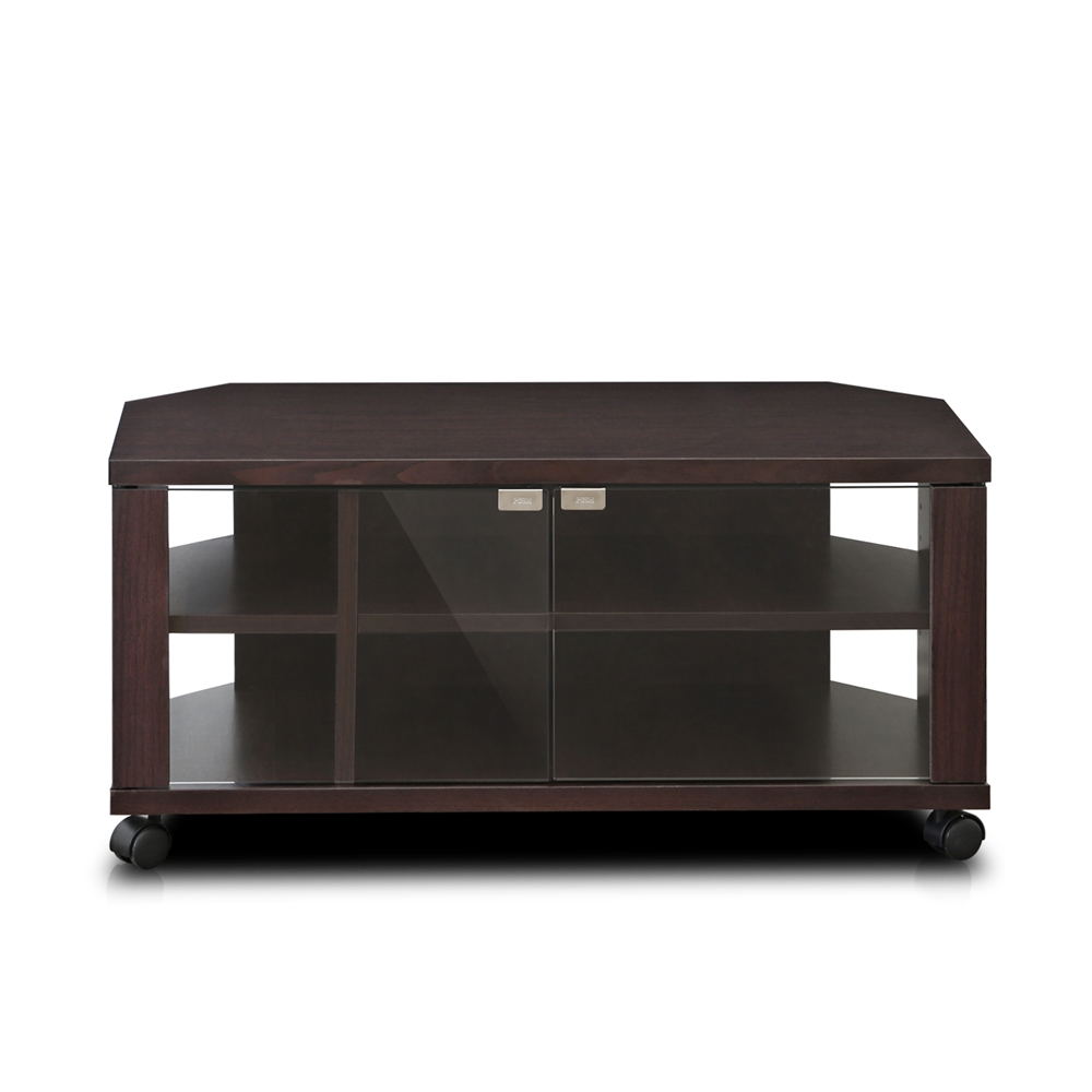 Furinno Indo 2X2 Tv Stand W/Double Glass Doors And Casters Espresso 