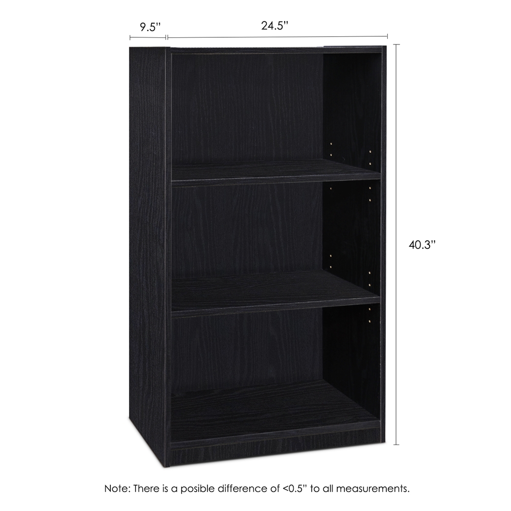 JAYA Simple Home 3-Shelf Bookcase, Black. Picture 2