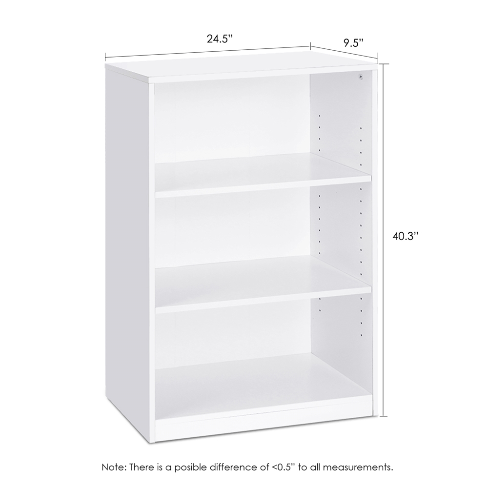 JAYA Simple Home 3-Shelf Bookcase, White. Picture 2