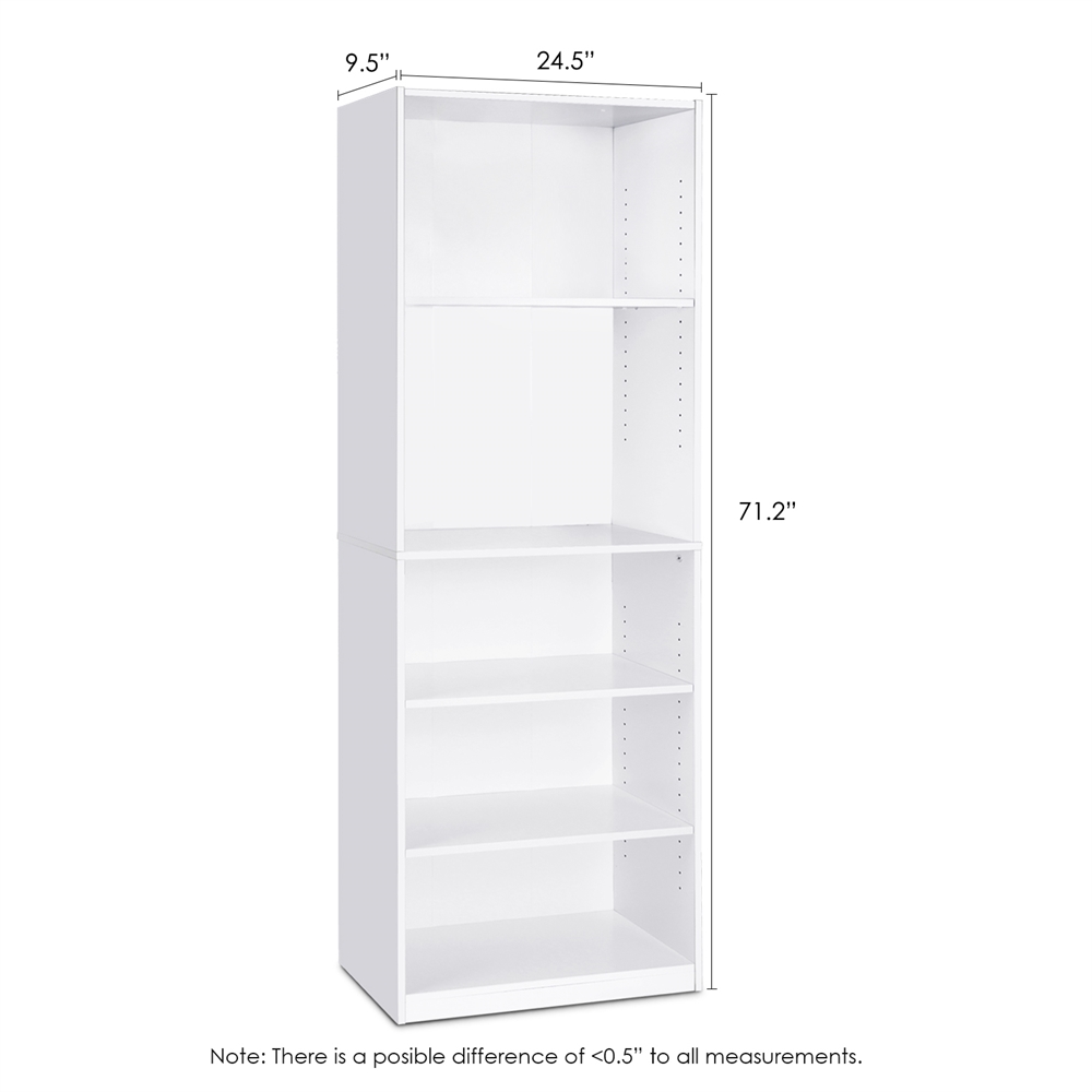 JAYA Simple Home 5-Shelf Bookcase, White. Picture 2