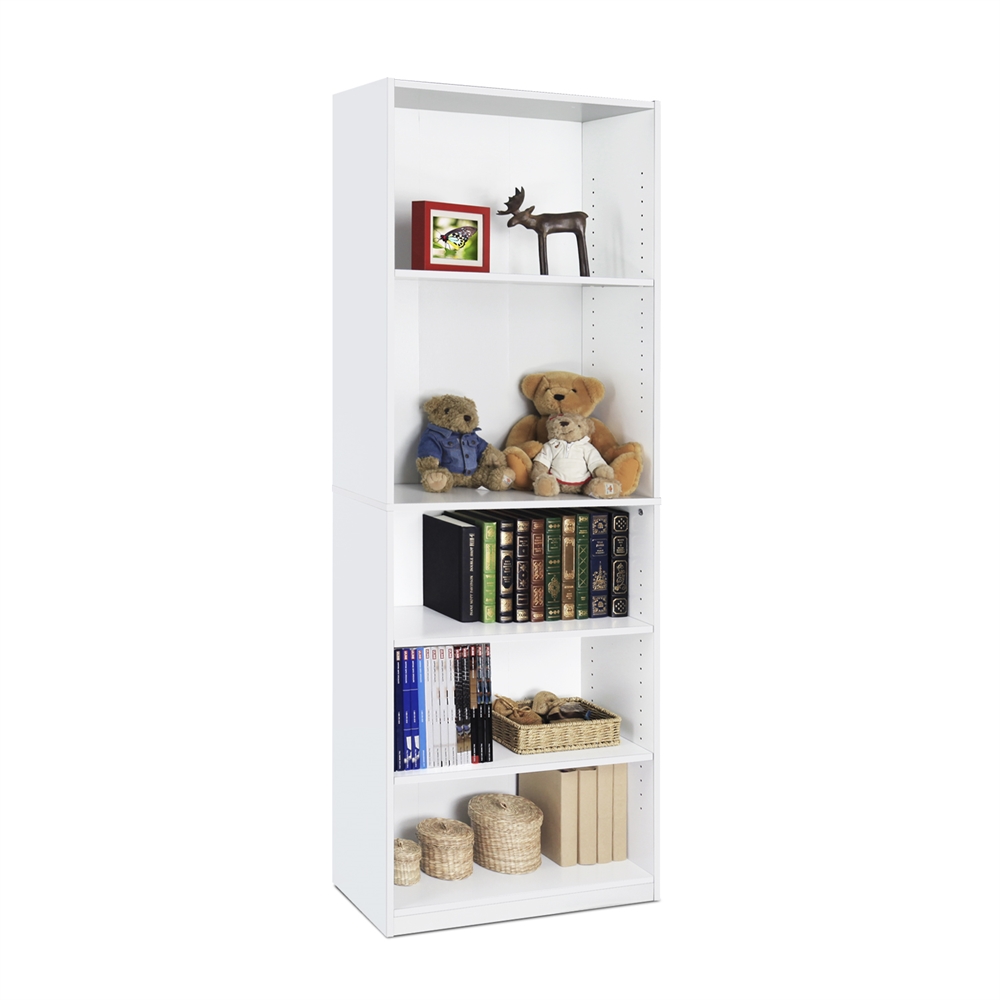 JAYA Simple Home 5-Shelf Bookcase, White. Picture 3