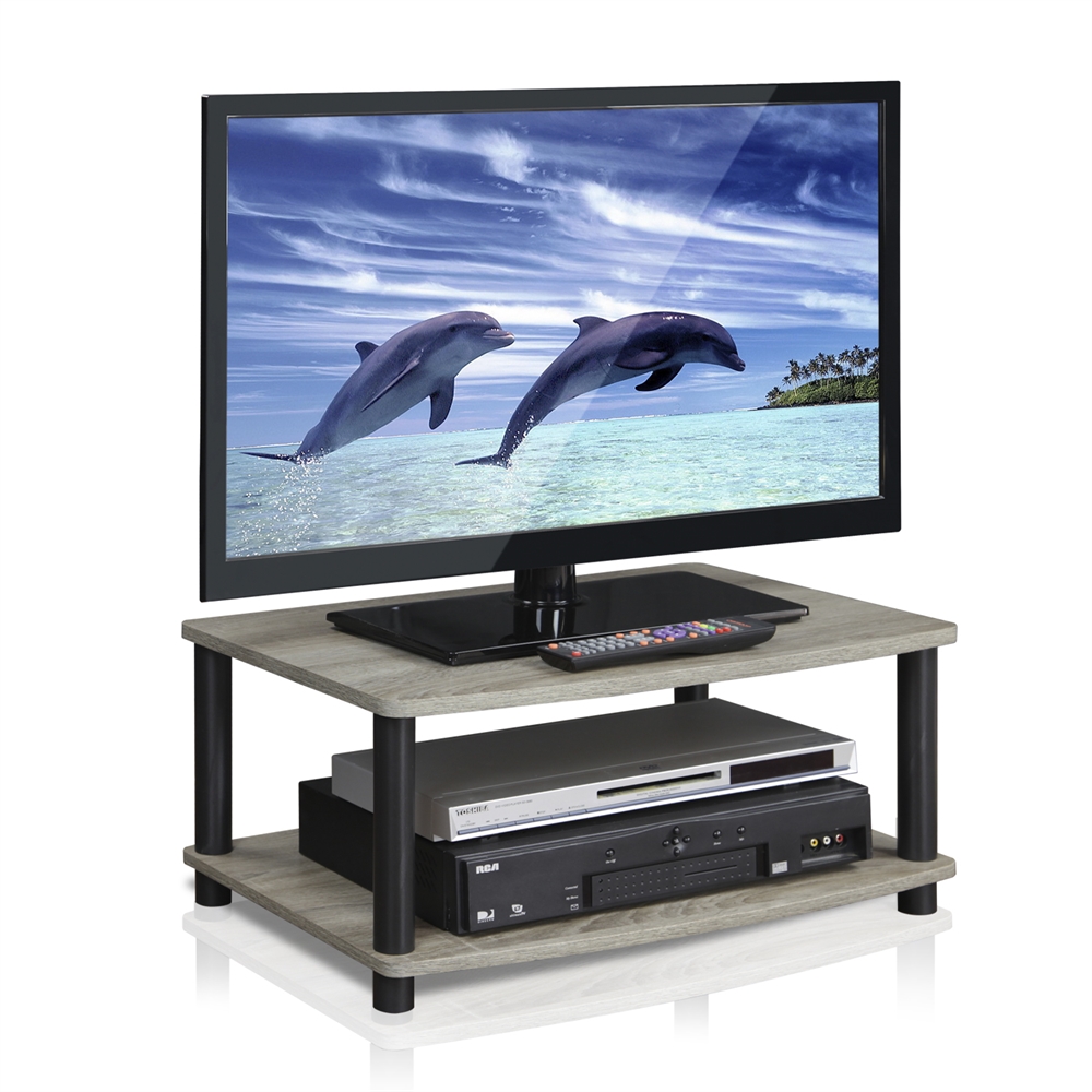 Turn-N-Tube No Tools 2-Tier Elevated TV Stands, Oak Grey/Black. Picture 4