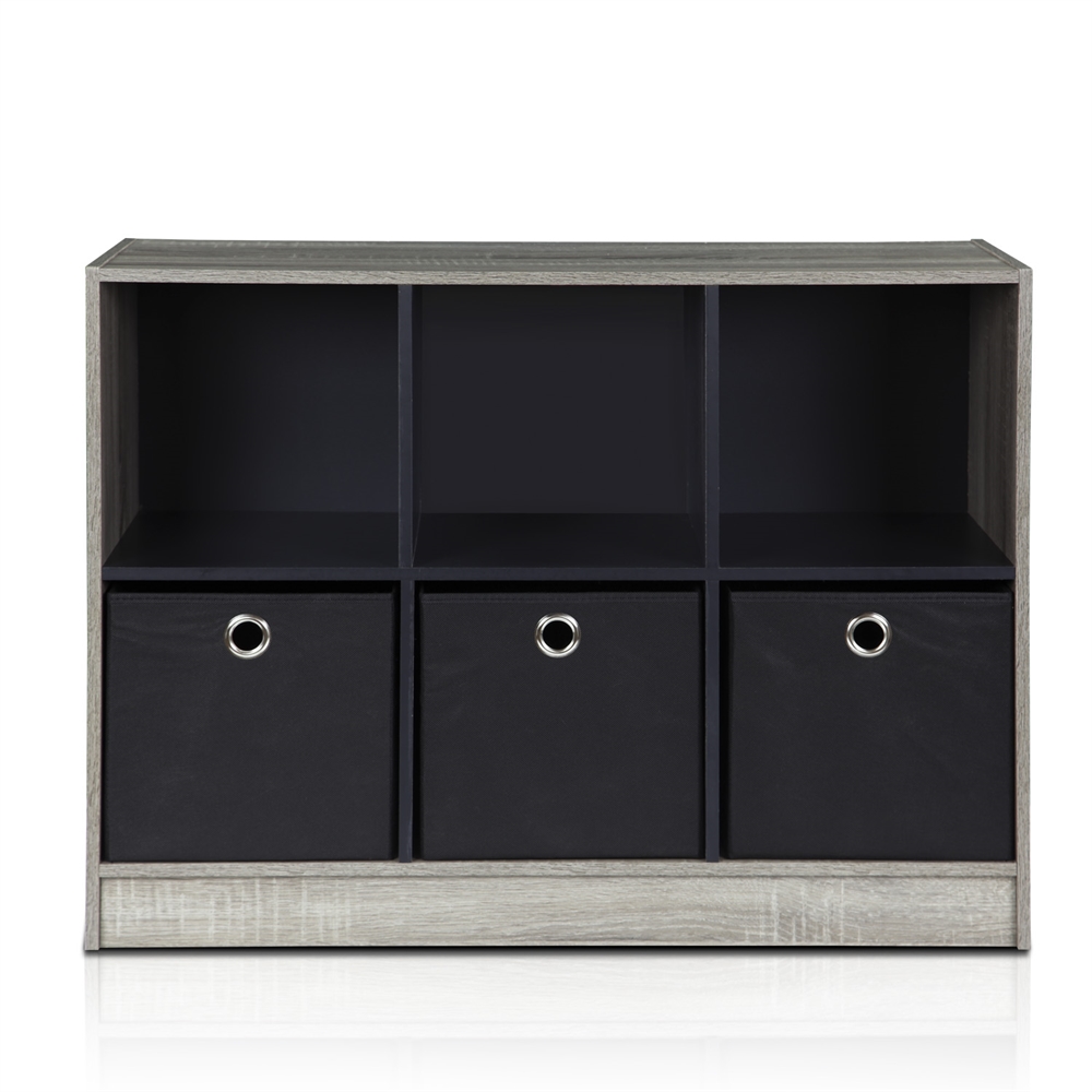 Basic 3x2 Bookcase Storage w/Bins, French Oak Grey/Black. Picture 1