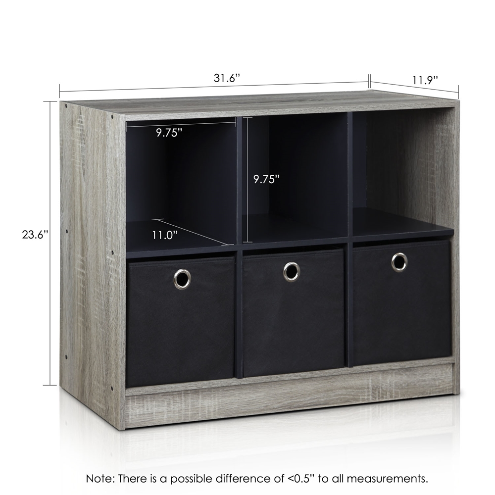 Basic 3x2 Bookcase Storage w/Bins, French Oak Grey/Black. Picture 2