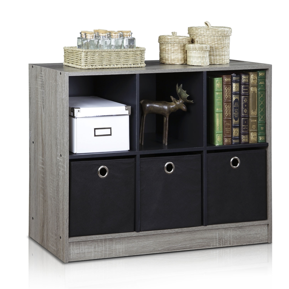 Basic 3x2 Bookcase Storage w/Bins, French Oak Grey/Black. Picture 3