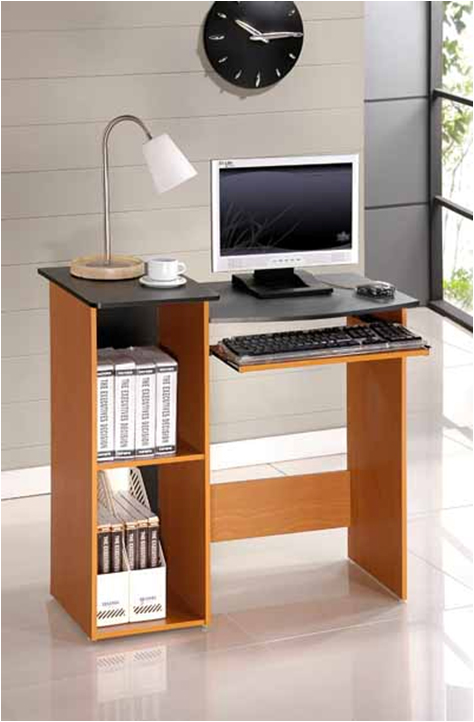 Econ Multipurpose Computer Writing Desk, Light Cherry/Black. Picture 5