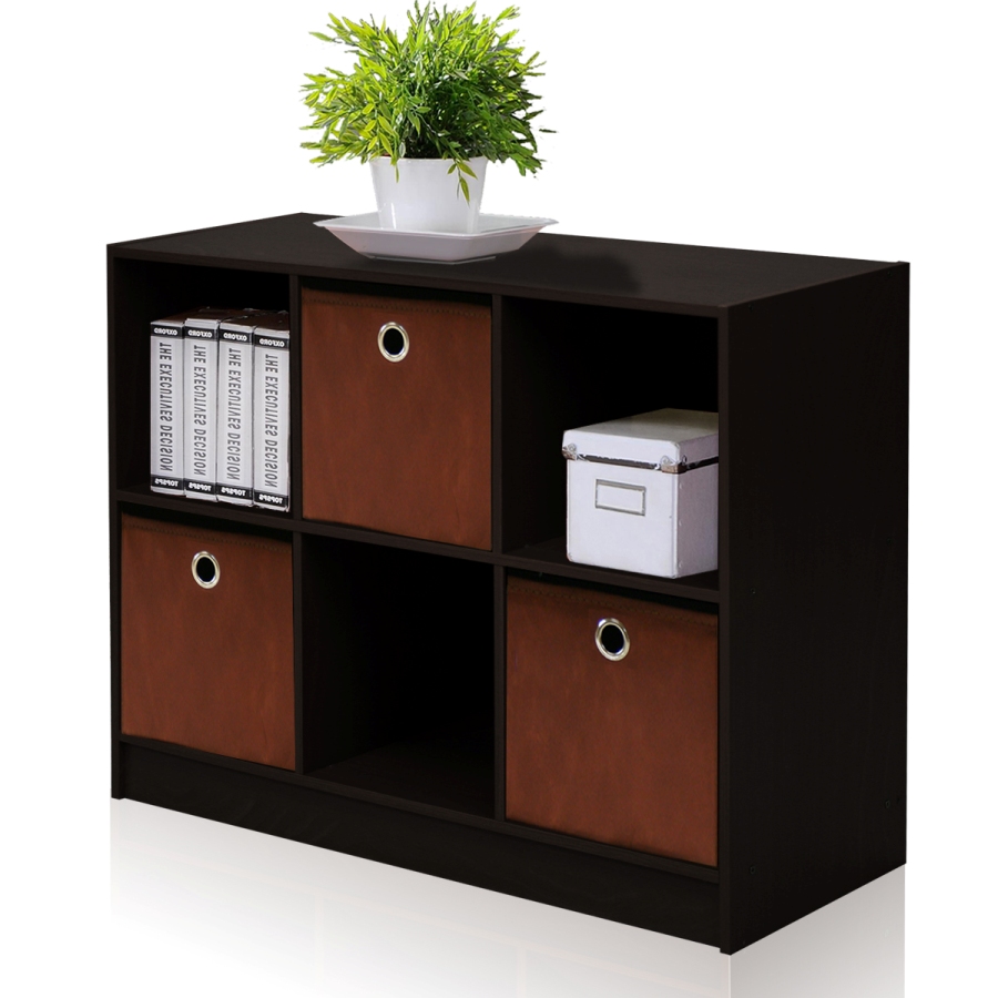 Basic 3x2 Bookcase Storage w/Bins, Espresso/Brown. Picture 1