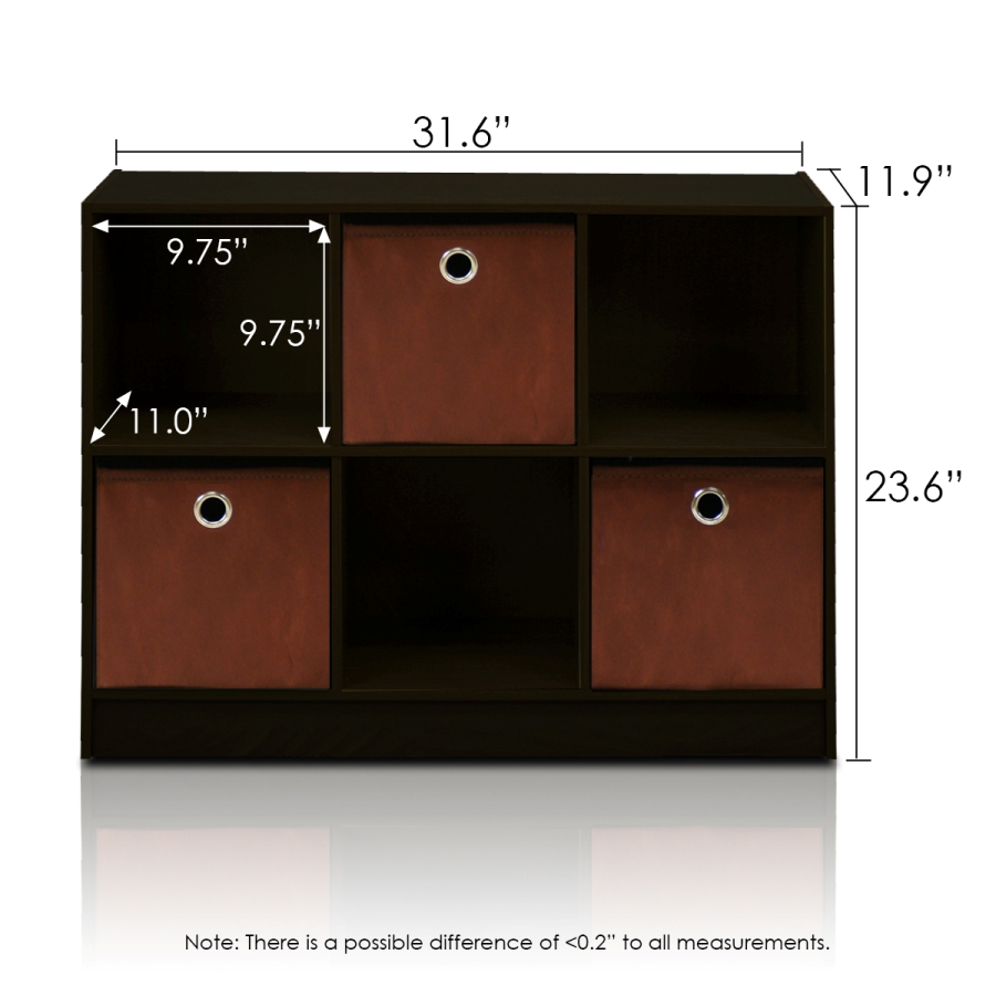 Basic 3x2 Bookcase Storage w/Bins, Espresso/Brown. Picture 2
