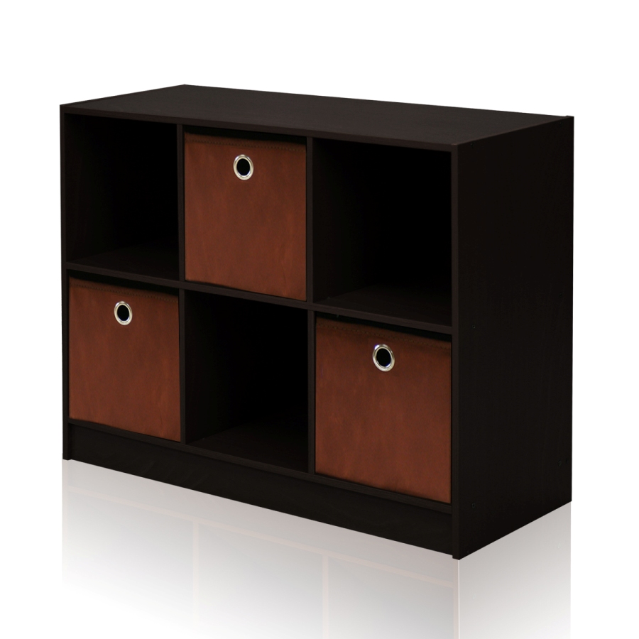 Basic 3x2 Bookcase Storage w/Bins, Espresso/Brown. Picture 3