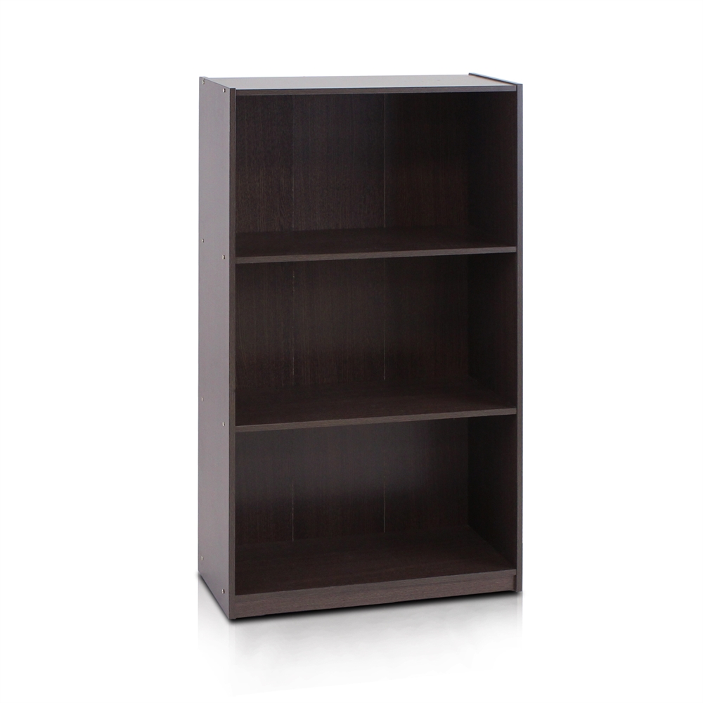 Basic 3-Tier Bookcase Storage Shelves,Dark Brown. Picture 1