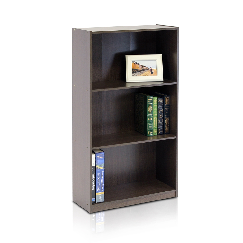 Basic 3-Tier Bookcase Storage Shelves,Dark Brown. Picture 2