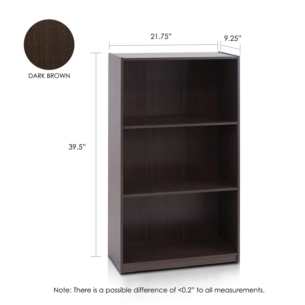 Basic 3-Tier Bookcase Storage Shelves,Dark Brown. Picture 3