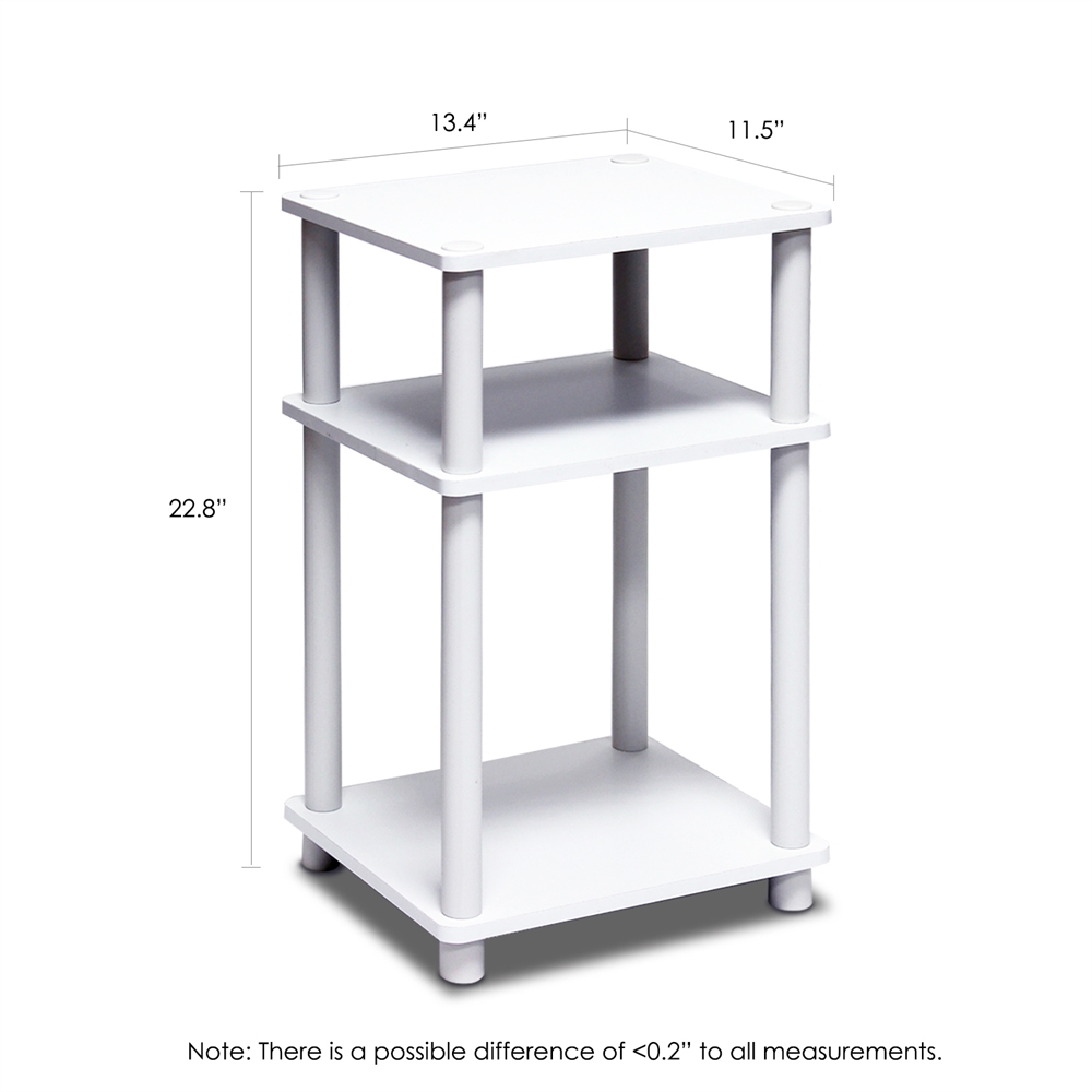 11087 Just 3-Tier No Tools Tube End Table, White w/White Tube. Picture 2