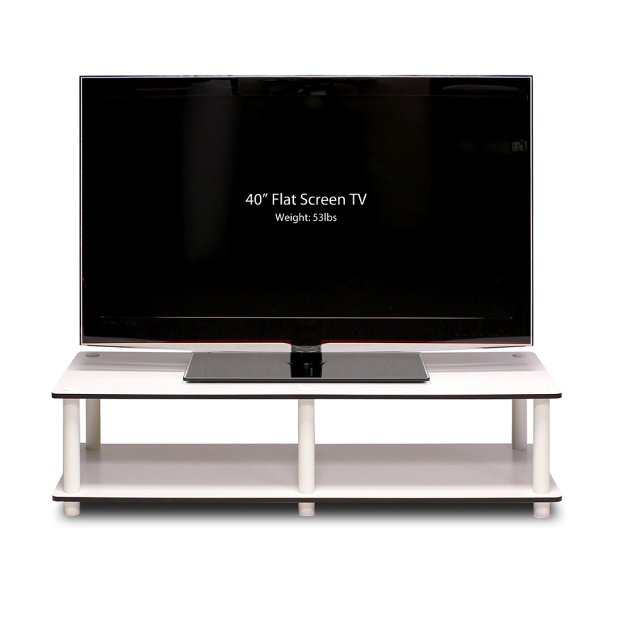 Just No Tools Wide TV Stand, White Finish w/White Tube. Picture 1