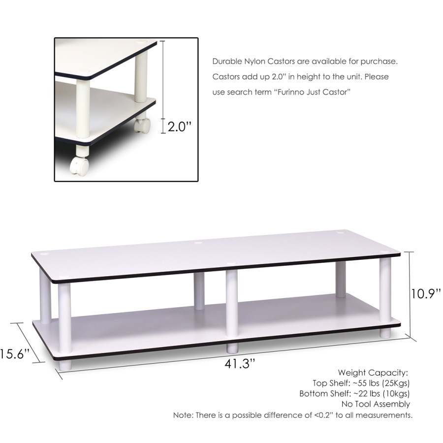 Just No Tools Wide TV Stand, White Finish w/White Tube. Picture 2