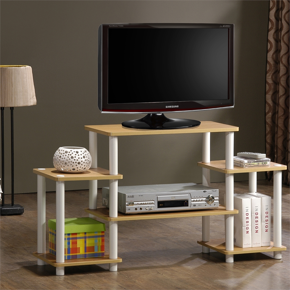 Turn-N-Tube No Tools Entertainment Center, Beech/White. Picture 1