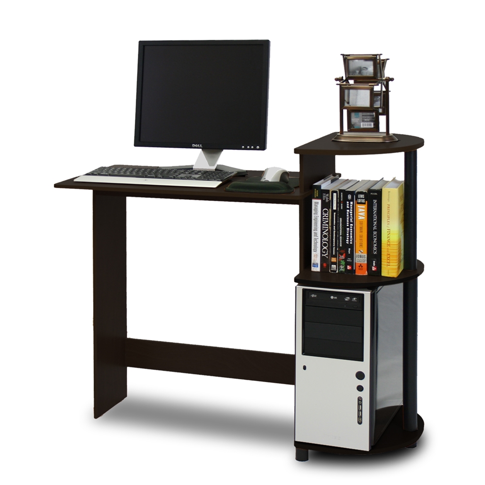 Compact Computer Desk, Espresso/Black. Picture 1