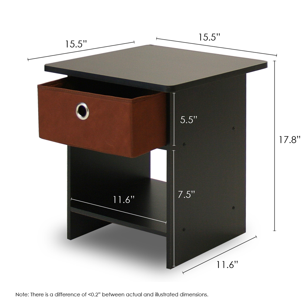 End Table/ Night Stand Storage Shelf with Bin Drawer, Espresso/Brown. Picture 2