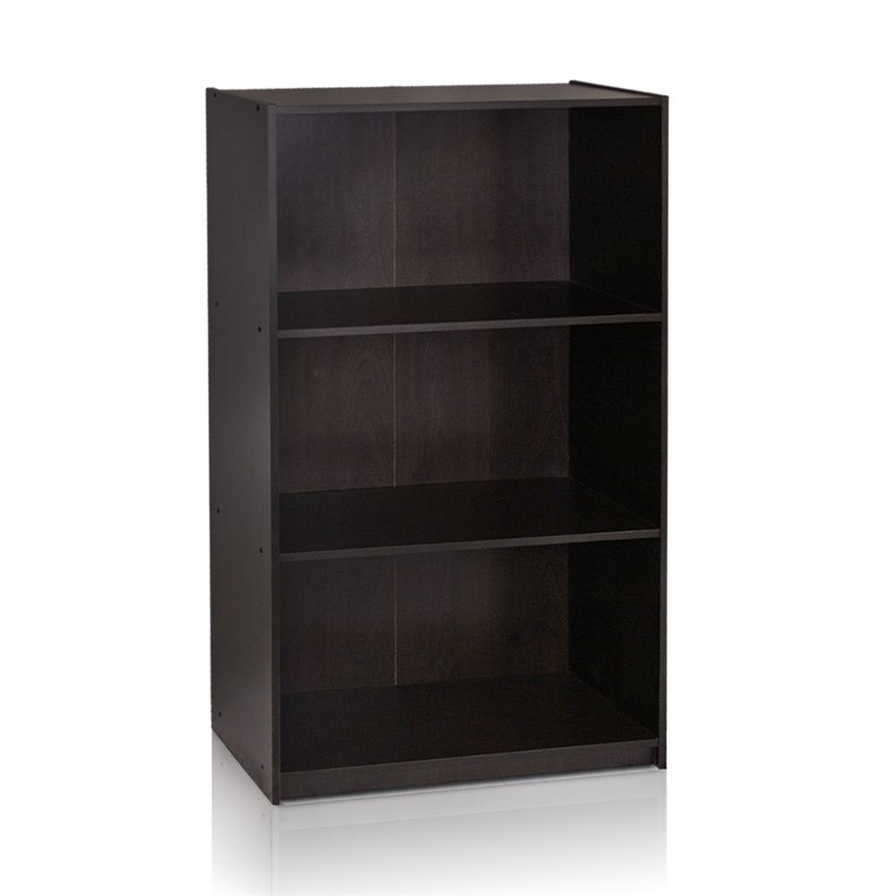 Basic 3-Tier Bookcase Storage Shelves, Espresso. Picture 1