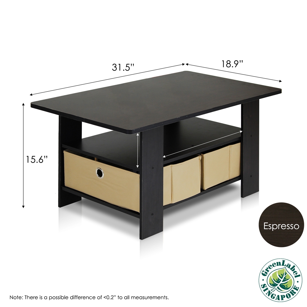 Coffee Table w/Bin Drawer, Espresso/Brown. Picture 2