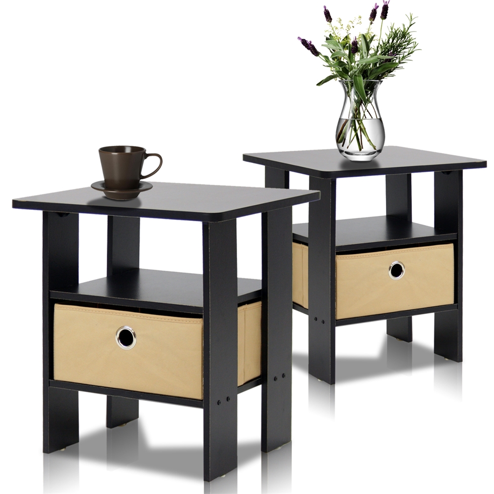 Espresso Petite End Table Bedroom Night Stand, Set of Two. Picture 1