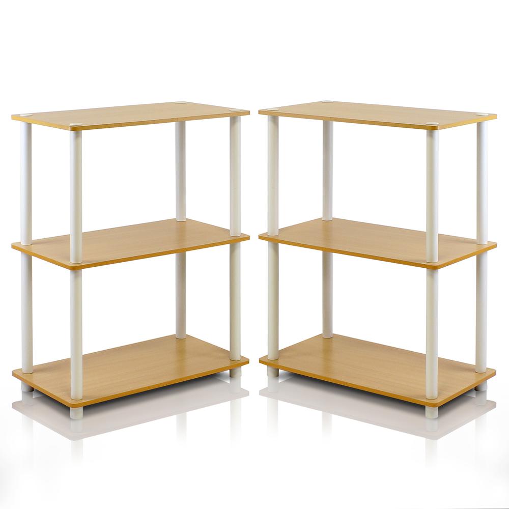 Furinno 2-10024BE Turn-N-Tube 3-Tier Compact Multipurpose Shelf Display Rack, Beech, Set of 2. Picture 1