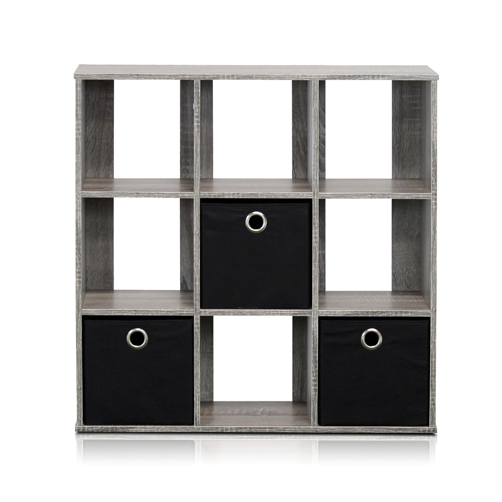 Simplistic 9-Cube Organizer with Bins, French Oak Grey/Black. Picture 1