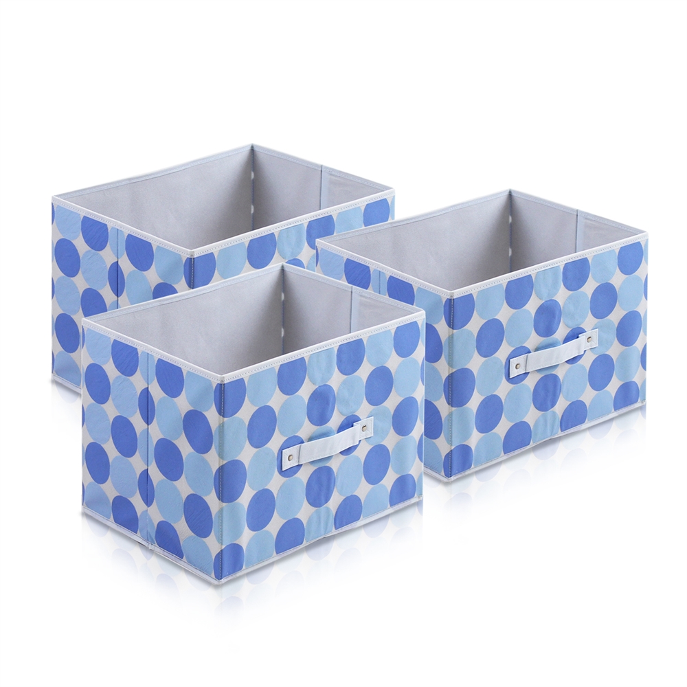 Laci  Dot Design Non-Woven Fabric Soft Storage Organizer, Set of Three, Blue. Picture 1