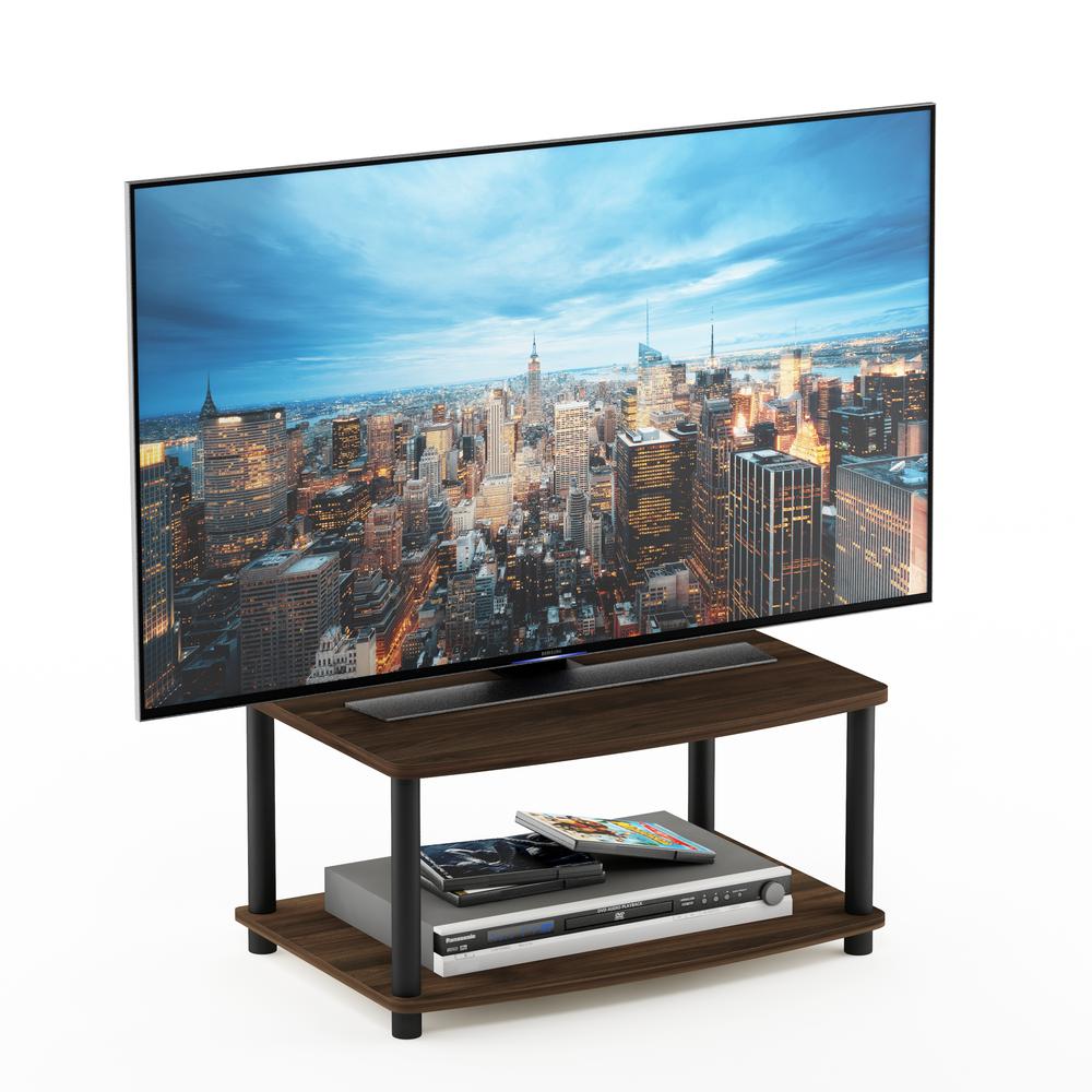 Furinno Turn-N-Tube No Tools 2-Tier Elevated TV Stand, Columbier Walnut/Black. Picture 4