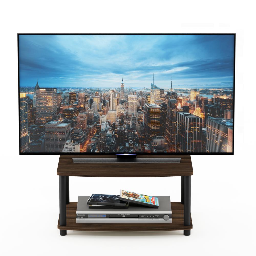 Furinno Turn-N-Tube No Tools 2-Tier Elevated TV Stand, Columbier Walnut/Black. Picture 5