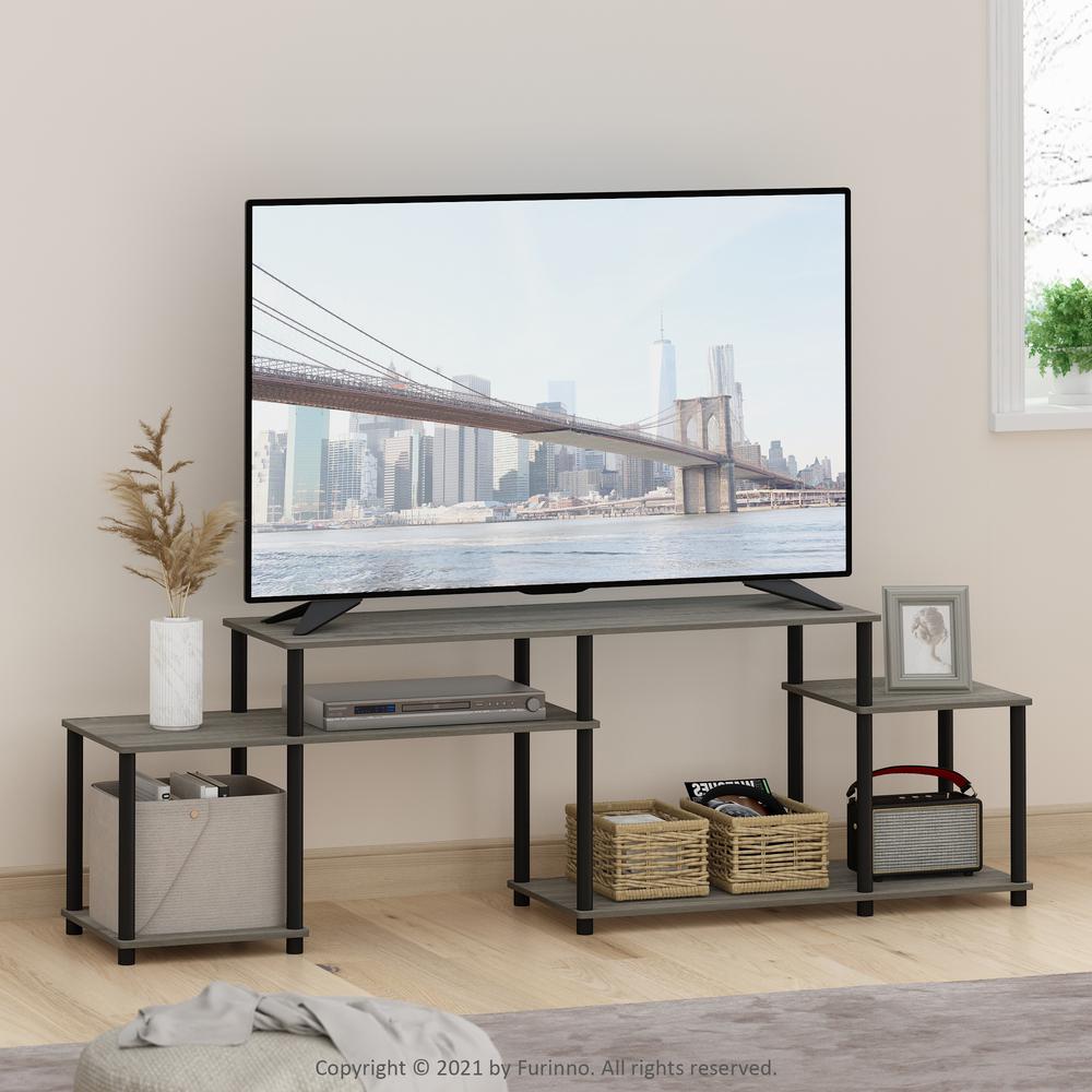 Furinno Turn-N-Tube Handel TV Stand for TV up to 55 Inch, French Oak Grey/Black. Picture 6