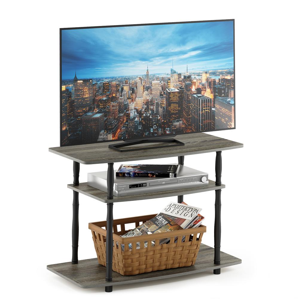 Furinno Turn-N-Tube No Tools 3-Tier TV Stands with Classic Tubes, French Oak Grey/Black. Picture 4