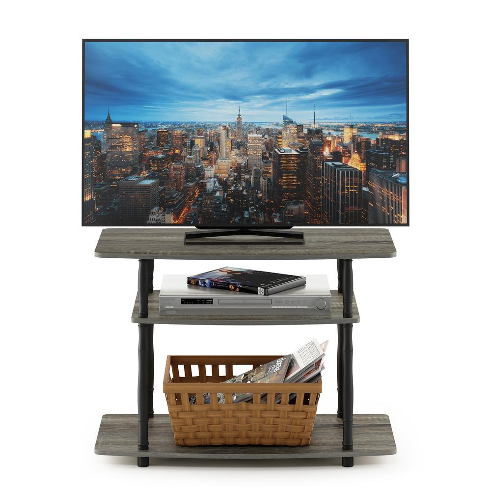 Furinno Turn-N-Tube No Tools 3-Tier TV Stands with Classic Tubes, French Oak Grey/Black. Picture 5