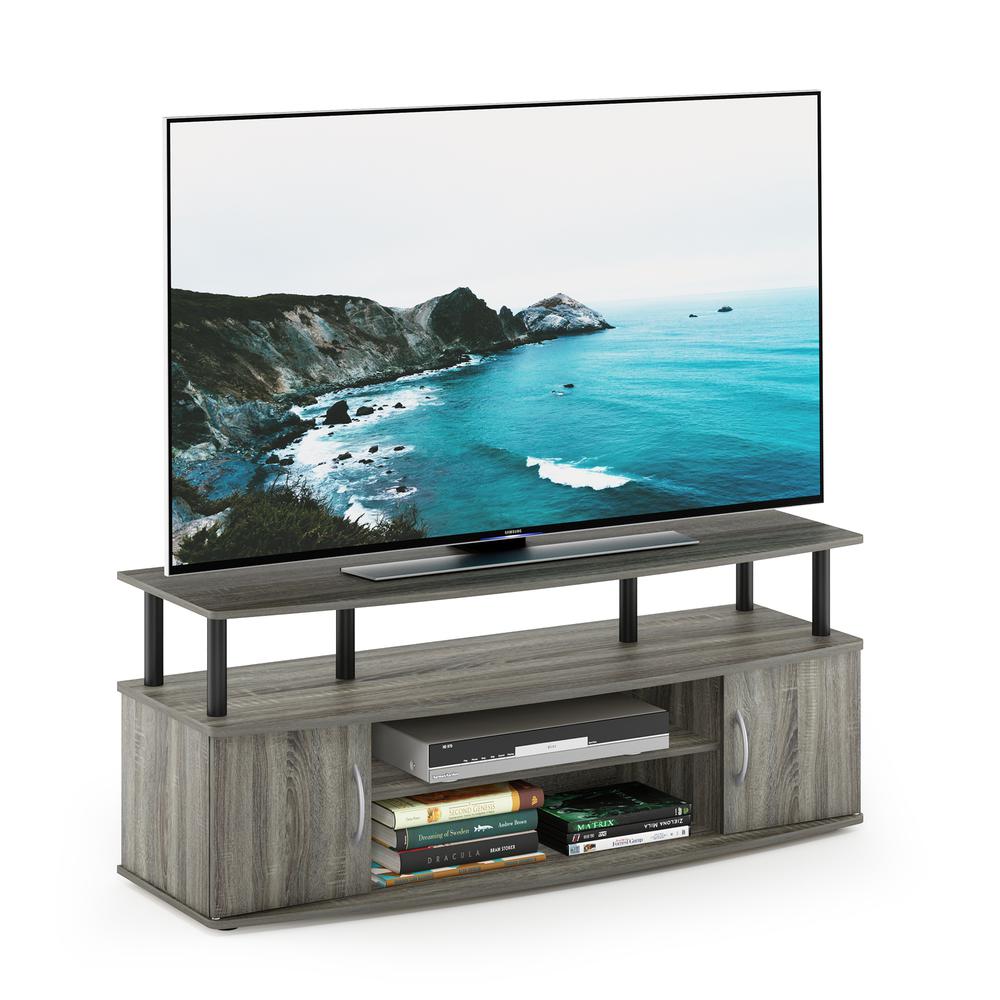 Furinno JAYA Large Entertainment Center Hold up to 50-IN TV, French Oak Grey/Black. Picture 5