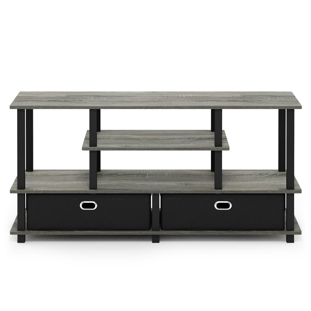 Furinno JAYA Large TV Stand for up to 50-Inch TV with Storage Bin, French Oak Grey/Black. Picture 3