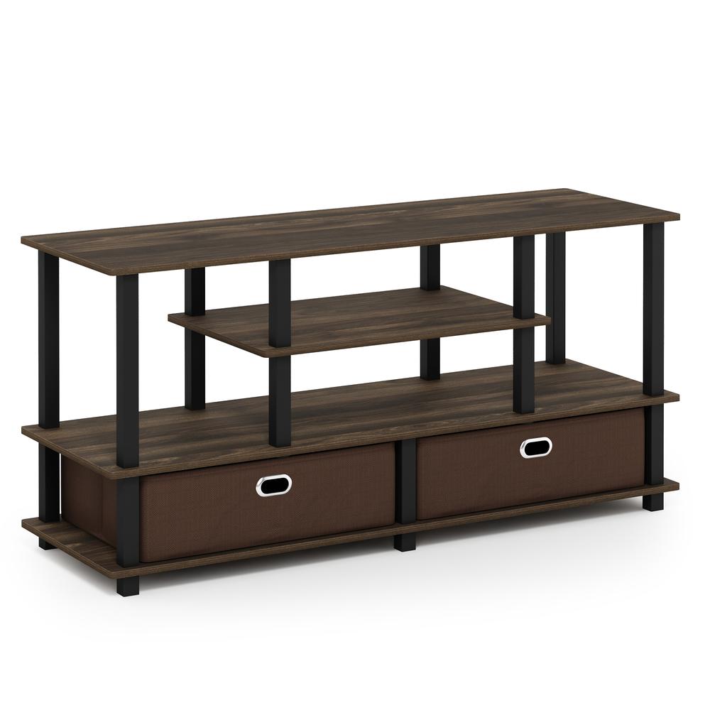 Furinno JAYA Large TV Stand for up to 50-Inch TV with Storage Bin, Columbia Walnut/Black/Dark Brown. Picture 1