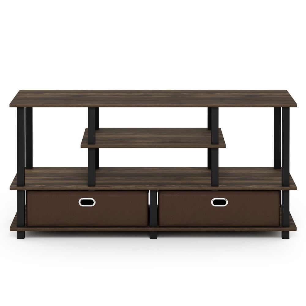 Furinno JAYA Large TV Stand for up to 50-Inch TV with Storage Bin, Columbia Walnut/Black/Dark Brown. Picture 2