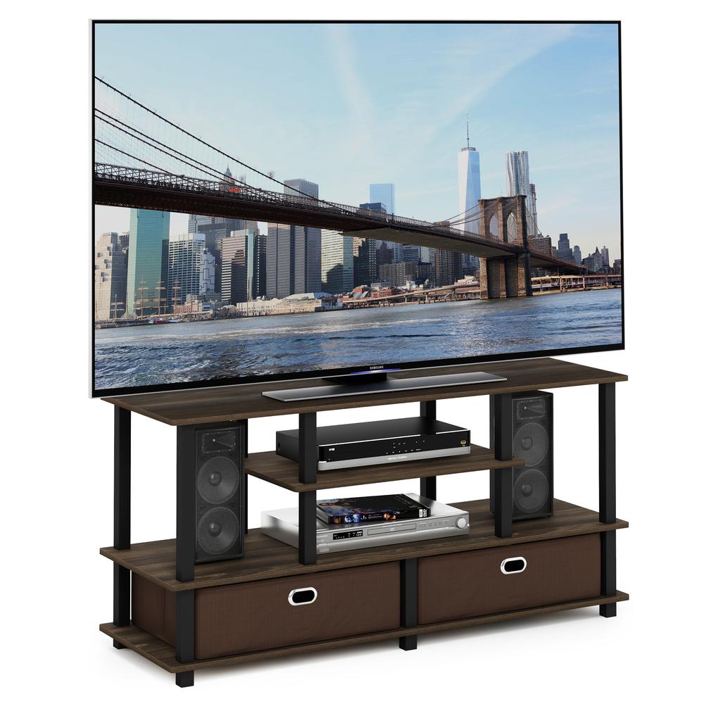Furinno JAYA Large TV Stand for up to 50-Inch TV with Storage Bin, Columbia Walnut/Black/Dark Brown. Picture 3