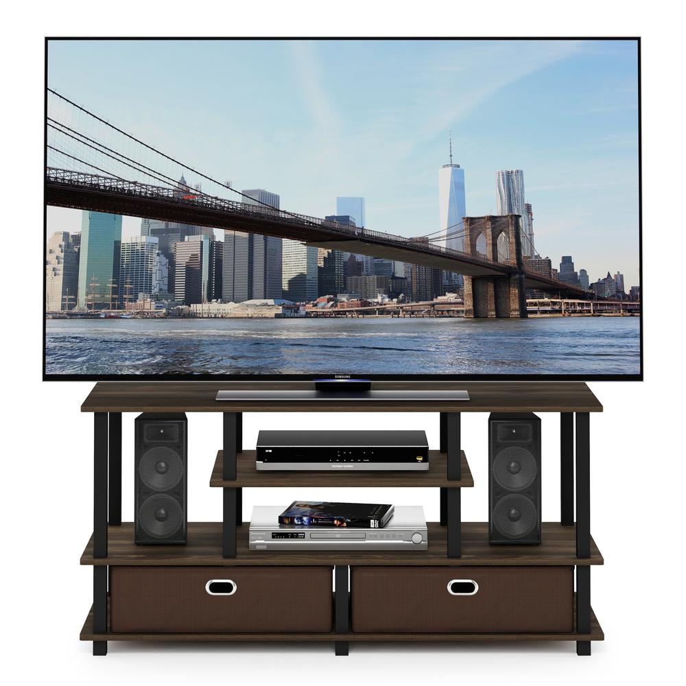 Furinno JAYA Large TV Stand for up to 50-Inch TV with Storage Bin, Columbia Walnut/Black/Dark Brown. Picture 4