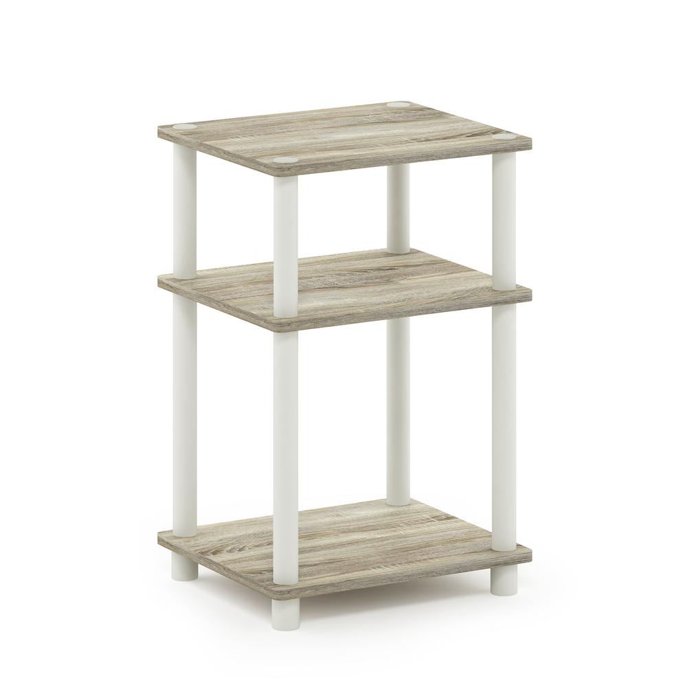 Furinno Just 3-Tier Turn-N-Tube End Table, Sonoma Oak/White. Picture 1