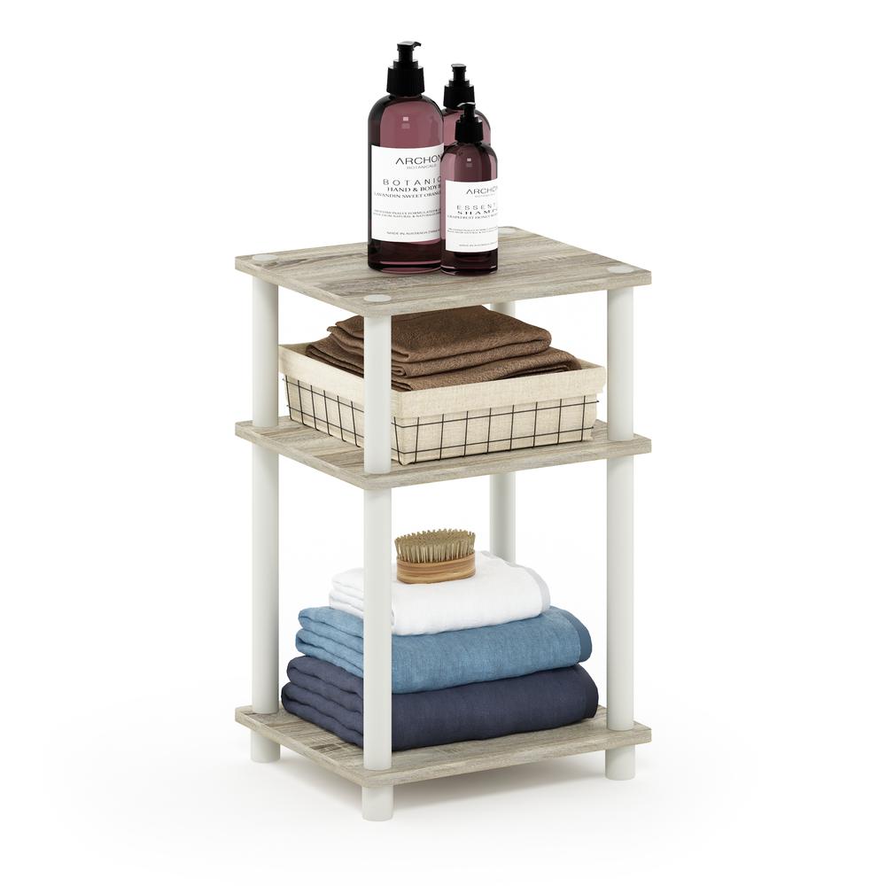 Furinno Just 3-Tier Turn-N-Tube End Table, Sonoma Oak/White. Picture 4