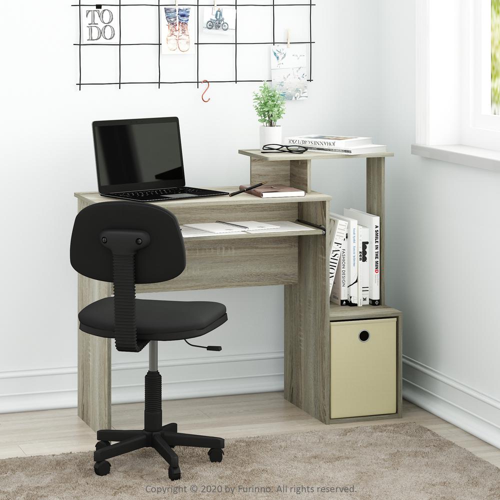Furinno Econ Multipurpose Home Office Computer Writing Desk w/Bin, Sonoma Oak/Ivory. Picture 6