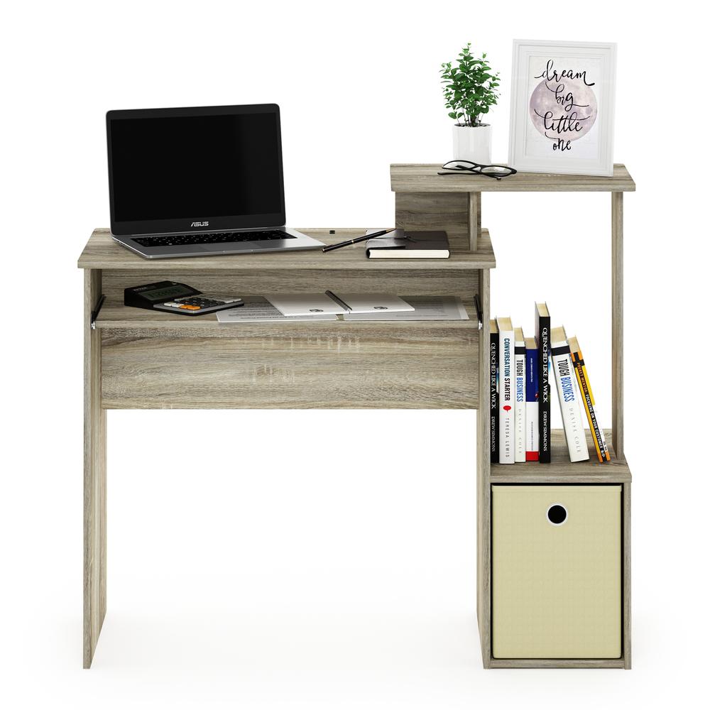 Furinno Econ Multipurpose Home Office Computer Writing Desk w/Bin, Sonoma Oak/Ivory. Picture 5