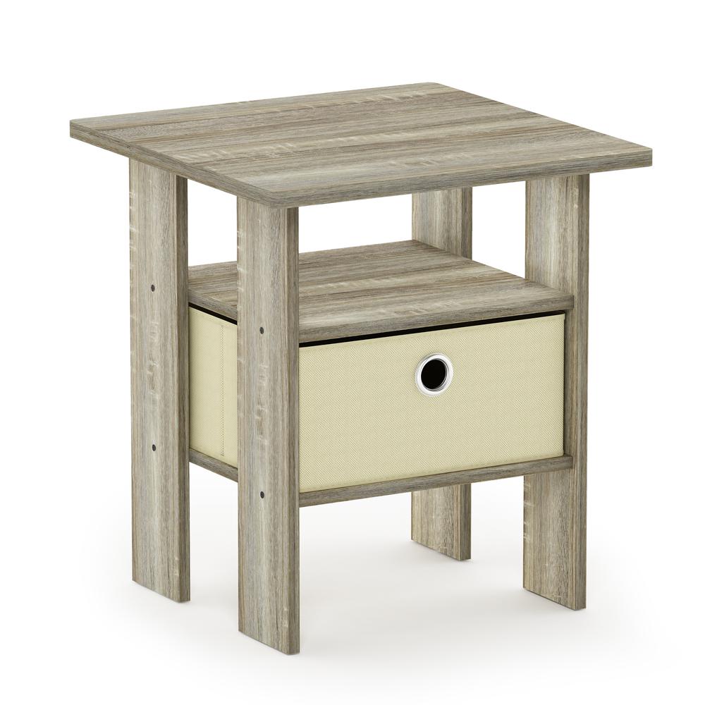 Furinno Andrey End Table Nightstand with Bin Drawer, Sonoma Oak/Ivory. Picture 1
