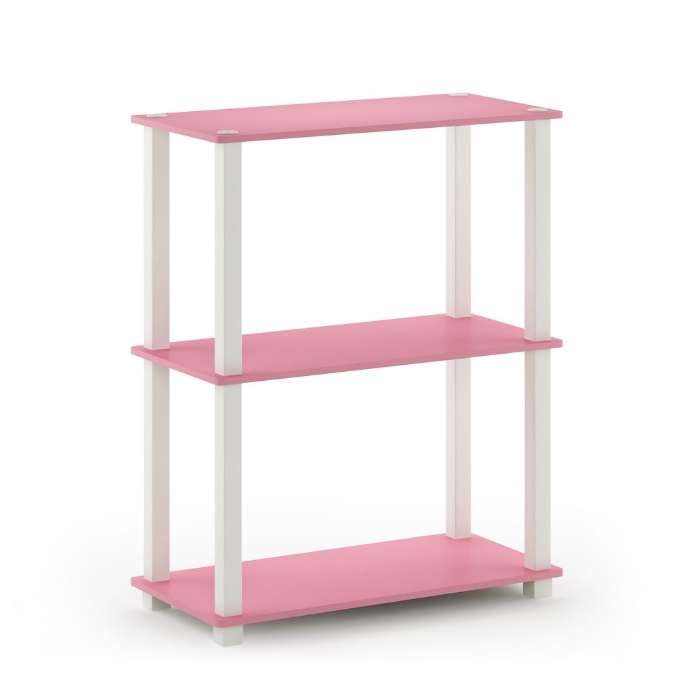 Furinno Turn-S-Tube 3-Tier Compact Multipurpose Shelf Display Rack with Square Tube, Pink/White. Picture 1