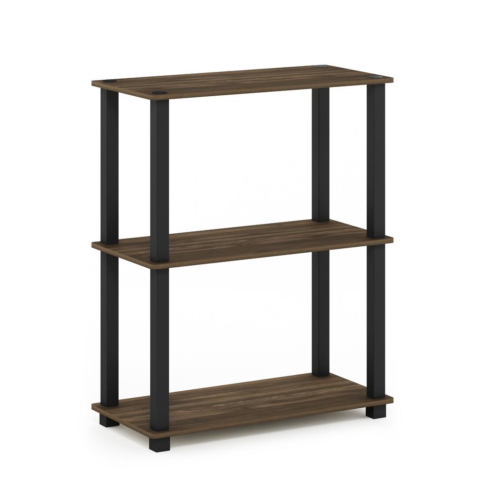 Furinno Turn-S-Tube 3-Tier Compact Multipurpose Shelf Display Rack with Square Tube, Columbia Walnut/Black. Picture 1