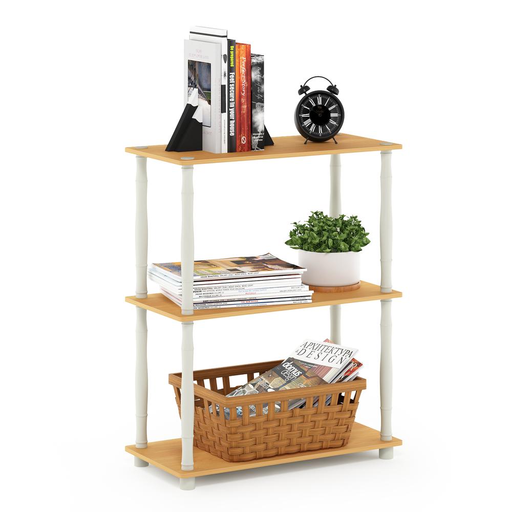 Furinno Turn-N-Tube 3-Tier Compact Multipurpose Shelf Display Rack with Classic Tube, Beech/White. Picture 5
