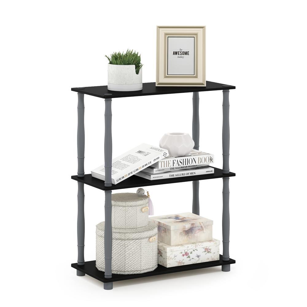 Furinno Turn-N-Tube 3-Tier Compact Multipurpose Shelf Display Rack with Classic Tube, Black/Grey. Picture 4